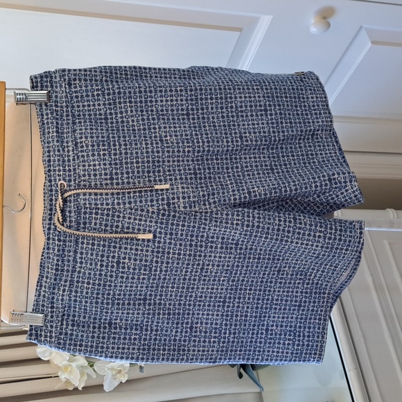 Johnnie-O Mens Blue/White 7" Swim Trunks Mesh Undershorts Elastic Waist LG‎ - Picture 1 of 8